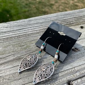 Boho Silver Leaf Dangle Earrings